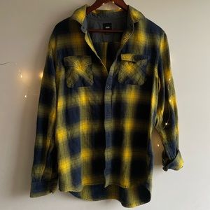 Vans yellow and navy blue plaid flannel
